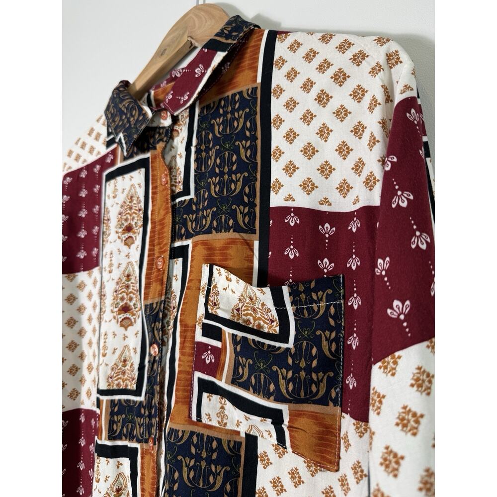 Tru Self Women's Shirt Blouse Mixed Patterns Patchwork Button Front Size XL - Picture 7 of 12